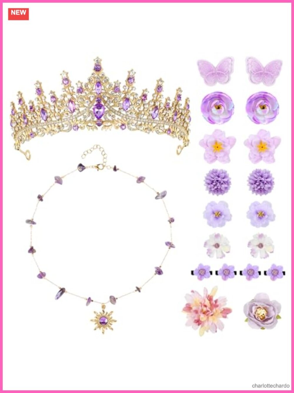 Rhinestone Tiara Crown and Necklace Set with Hair Clips for Women